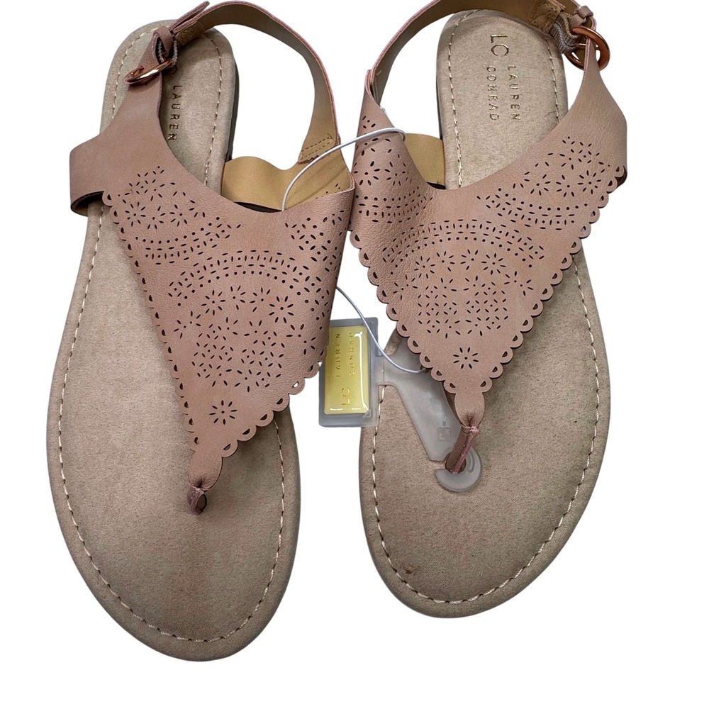LC Lauren Conrad Pyritenude Sandals Womens XL Nude Boho Scalloped NEW 10